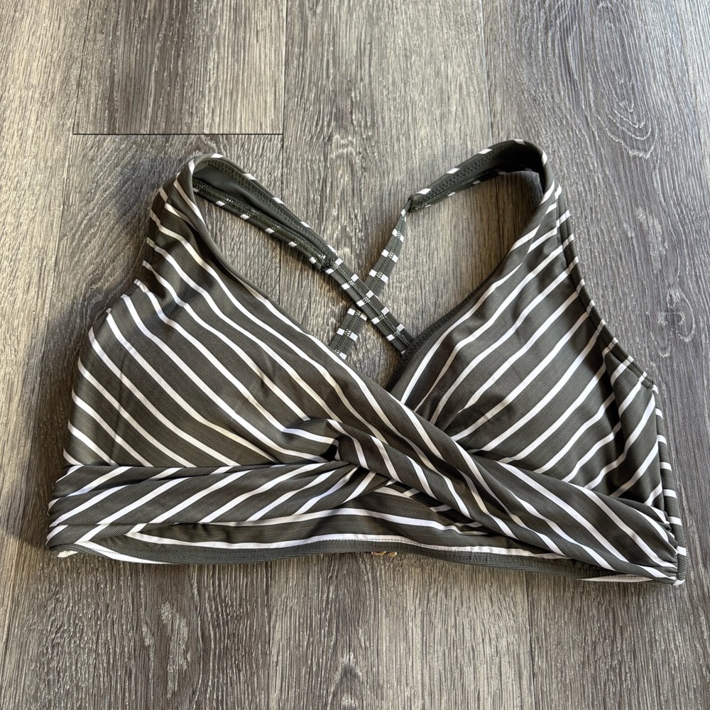 Sea Level Swim Australia Olive Green Stripped Swim Top Size 12